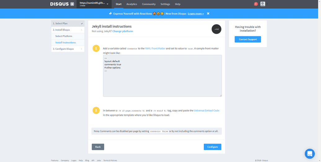 disqus 댓글 기능 선택